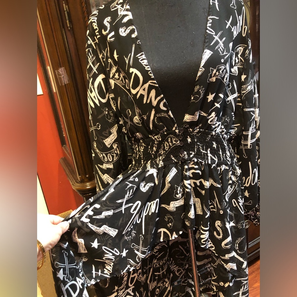 Live 4 Truth Black & White Graphic Print Women's high low coverup sheer dress